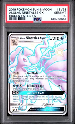 PSA 10 Alolan Ninetales GX Full Art Shiny #SV53/SV94 Pokemon Hidden Fates - Image 1