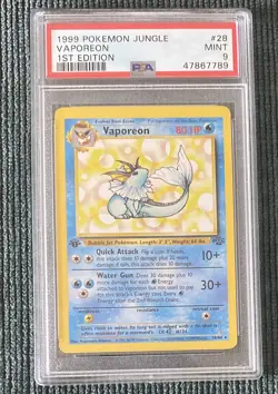 Pokemon 1st Edition Vaporeon 28/64 Jungle Non-Holo Rare PSA 9! MINT! - Image 1