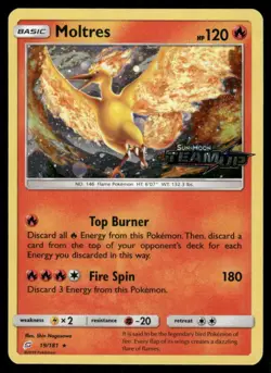 Pokemon Cards Moltres 19/181 Team Up STAMPED Holo Rare NM - Image 1