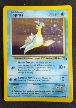Pokemon Card - Lapras 10/62 Fossil Set WOTC Holo Rare Vintage MP - Image 1
