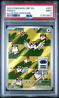 2023 POKEMON OBF EN-OBSIDIAN FLAMES ILLUSTRATION RARE #207 PIDGEY PSA 9 - Image 1
