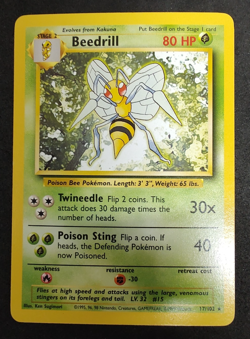 Pokemon TCG Beedrill Base Set, 17/102, Regular Rare, LP - Image 1