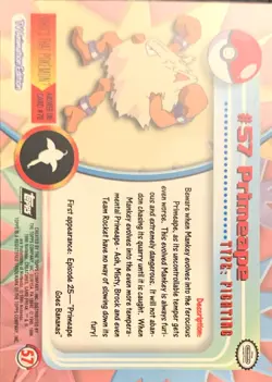 Topps Series 1 1999 TV Animation Ed PRIMEAPE #57 Pokemon Character Card NM - Image 2