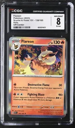 Pokemon TCG MEW 151 : Flareon 136/165 CGC 8 Holo Error Miscut Off Center *RARE* - Image 1