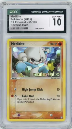 2005 Pokemon EX Emerald Meditite 55/106 Reverse Holo CGC 10 - Image 1