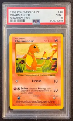 1999 Pokemon Game Charmander Shadowless 46/102 PSA 9 Mint - Image 1