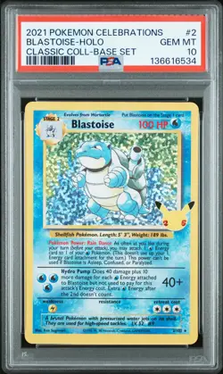 2021 POKEMON CELEBRATIONS CLASSIC COLLECTION #2 BLASTOISE HOLO PSA 10 GEM 6534 - Image 1