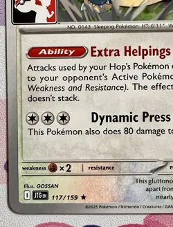 Hop's Snorlax 117/159 Non-Holo Play! Pokemon Prize Pack Series 8 Pokemon Card NM - Image 4