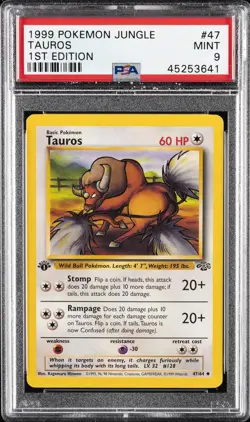 1999 POKEMON JUNGLE 1ST ED #47 TAUROS PSA 9 - Image 1