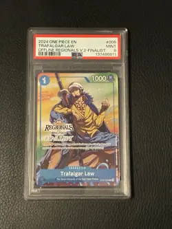 PSA 9 Trafalgar Law 008 One Piece TCG Offline Regional Finalist Stamp Promo - Image 1