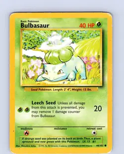 Pokemon TCG Bulbasaur Base Set 44/102 Unlimited Common Card WOTC Played HP - Image 1