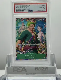 PSA 10 RORONOA ZORO P-094 2025 ONE PIECE CARD JAPANESE V JUMP-JULY Promo - Image 1