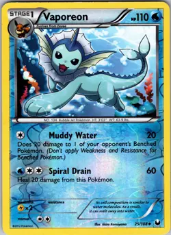 Vaporeon Reverse Holo Uncommon Dark Explorers 25/108 NM/LP - Pokemon TCG - Image 1