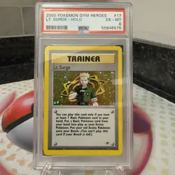PSA 6 EX-MT 2000 Pokemon Lt. Surge Gym Heroes Holo Card 17/132 - Image 1