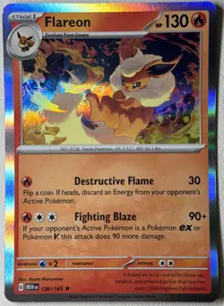 Pokemon TCG Flareon 136/165 Scarlet & Violet Holo Card -NM- - Image 1