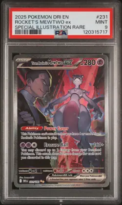 2025 POKEMON DRI EN-DESTINED RIVALS #231 TEAM ROCKET'S MEWTWO EX PSA 9 - Image 1
