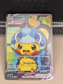 Pokemon TCG Sobble Poncho Pikachu VCOS Cosplay Custom Full Art Shiny Holo Card - Image 1