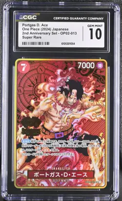 CGC 10 GEM MINT JAPANESE ONE PIECE 2024 Portgas D Ace OP02-013 2ND ANNIVERSARY - Image 1
