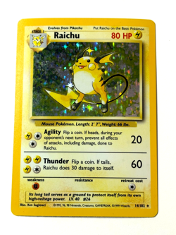 Raichu 14/102 Base Set Holo Rare Unlimited 1999 Pokemon TCG WOTC MP/HP Card - Image 1