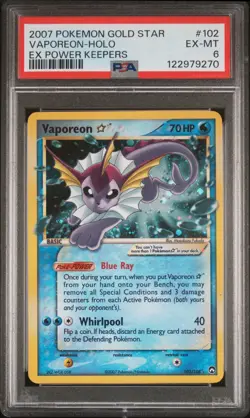 2007 POKEMON EX POWER KEEPERS GOLD STAR #102 VAPOREON-HOLO PSA 6 - Image 1