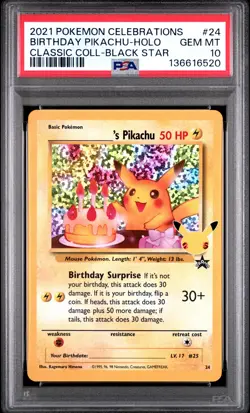 2021 POKEMON CELEBRATIONS CLASSIC COLL #24 BIRTHDAY PIKACHU HOLO PSA 10 GEM 6520 - Image 1
