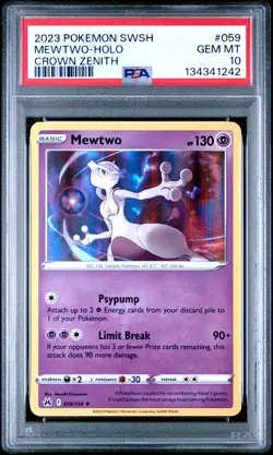 2023 POKEMON SWORD & SHIELD CROWN ZENITH #059 MEWTWO-HOLO PSA 10 - Image 1