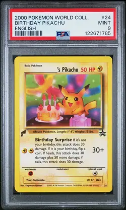 PSA 9 - Birthday Pikachu #24 2000 World Collection Promo - Pokemon - Image 1