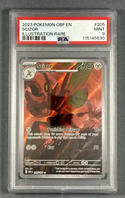 2023 POKEMON SCIZOR EN OBSIDIAN FLAMES #205 ILLUSTRATION RARE PSA 9 - Image 1