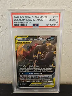 2019 POKEMON UMBREON & DARKRAI GX 125/236 UNIFIED MINDS SUN & MOON PSA 10 GEM MT - Image 1