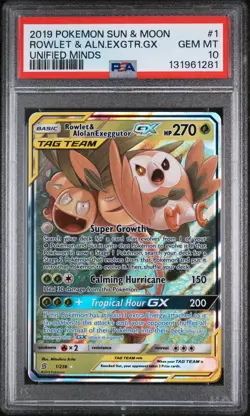 PSA 10 Rowlet & Alolan Exeggutor GX 1/236 Sun & Moon Unified Minds Pokemon Card - Image 1
