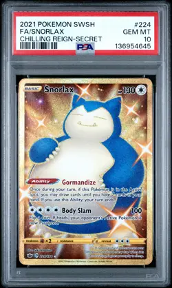 2021 POKEMON SWORD & SHIELD CHILLING REIGN SECRET #224 FULL ART/SNORLAX PSA 10 - Image 1