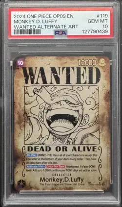 2024 ONE PIECE EMPERORS IN THE NEW WORLD WANTED ALT ART MONKEY D. LUFFY PSA 10!! - Image 1