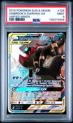 2019 POKEMON SUN & MOON UNIFIED MINDS 125 UMBREON & DARKRAI GX - PSA 9 - Image 1