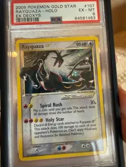2005 Pokemon EX DEOXYS Gold Star Rayquaza #107 Holo PSA 6 - Mouth SWIRL - Image 1