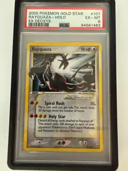 2005 Pokemon EX DEOXYS Gold Star Rayquaza #107 Holo PSA 6 - Mouth SWIRL - Image 2