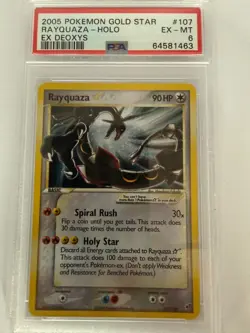 2005 Pokemon EX DEOXYS Gold Star Rayquaza #107 Holo PSA 6 - Mouth SWIRL - Image 3