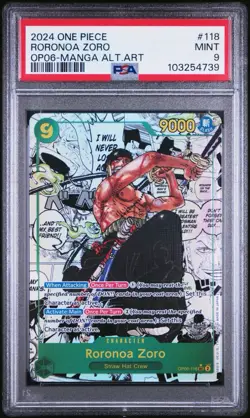 Roronoa Zoro OP06-118 Manga Wings of the Captain Foil Secret Rare Alt Art PSA 9 - Image 1