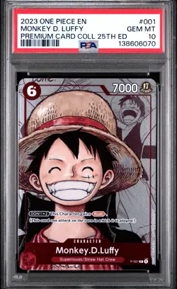 2023 ONE PIECE PREM BANDAI PREM CARD COLL 25TH ED #001 MONKEY D. LUFFY PSA 10 - Image 1