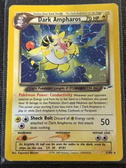 Pokemon Dark Ampharos TCG Neo Destiny Card 1/105 Unlimited Holo Rare LP - Image 1