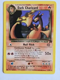 Pokemon TCG WOTC Dark Charizard TCG Non-Holo Rare Card 21/82 Vintage MP - Image 1