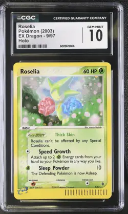 CGC 10 GEM MINT Roselia 2003 EX Dragon 9/97 Holo Pokemon Card - Image 1