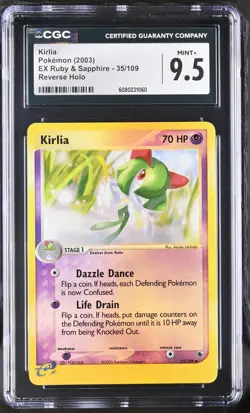 CGC 9.5 MINT+ Kirlia 2003 EX Ruby & Sapphire 35/109 Reverse Holo Pokemon Card - Image 1