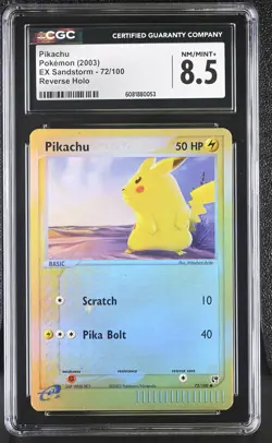 CGC 8.5 Pikachu 2003 EX Sandstorm 72/100 Reverse Holo Pokemon Card - Image 1