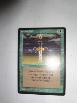 MTG MAGIC THE GATHERING CARD ORIGINAL LEGENDS STORM SEEKER GREEN INSTANT VTG X1 - Image 1