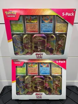 Pokemon Scarlet & Violet - 151 (5-Pack) Mini Tins w/ 4 Promos Costco Bundle - Image 1