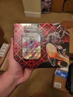Pokemon Scarlet Violet Paldean Fates Charizard Tin Factory Sealed (NEW) Scratch - Image 1