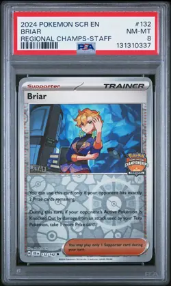 Pokemon Stellar Crown 132/142 Briar Regional Staff PSA 8 - Image 1