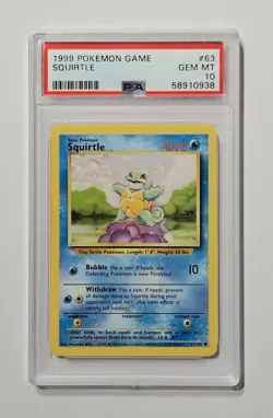 Squirtle Pokemon 1999 Base Set Unlimited PSA 10 Gem Mint WOTC #63 - Image 1