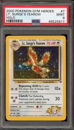 Pokemon Lt. Surge's Fearow Gym Heroes Unlimited Holo Rare #7 PSA 9 Mint - Image 1