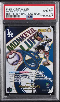 2025 ONE PIECE PROMOS DODGERS X ONE PIECE NIGHT #010 MONKEY D. LUFFY PSA 10 - Image 1